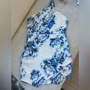 blue and white design dress